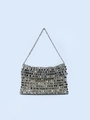 Retro silver metal sequin woven tote bag with metallic chain strap in minimalist style - Silver