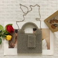 Retro handmade silver beaded handbag with metallic chain strap for women - Silver
