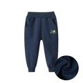 Kids navy fleece-lined joggers featuring yellow excavator embroidery and warm inner lining - 90 / Royal Blue