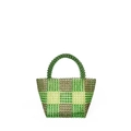 Handmade beaded tote bag with green and yellow checkerboard pattern and round handle - Multicolor Checkerboard