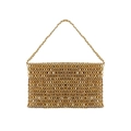 Detail of golden chainmail shoulder bag with shiny metal discs and woven texture - Gold