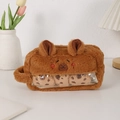 Détail de la trousse Capybara en peluche avec fenêtre transparente et charms inclus - Style Étourdi