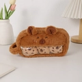 Trousse Capybara en peluche avec fenêtre transparente et petits charms biscuits - Style Heureux