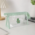 Detail of transparent PVC pencil case featuring green bear print and mint green zipper trim - Green
