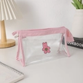 Detail of transparent PVC pencil case with cute pink bear print and pink fabric trim - Pink