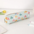 Detail of mint green heart-patterned PU pencil case with elegant quilted texture - Mint Green