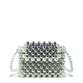 Detail shot of the woven bead texture featuring white pearls and silver metallic beads - Silver/White (Multicolor)