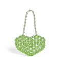 Handmade green heart-shaped acrylic beaded mini handbag with white pearl strap for girls - Green