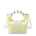 Elegant cream white pearl woven handbag with beaded handle and fine pearl shoulder strap - Milky White