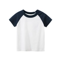 Short sleeve raglan kids T-shirt in white and dark blue contrast color flat lay - Off White/Royal Blue