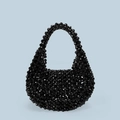 Exquisite handmade black acrylic beaded handbag with a glossy faceted texture design - Black