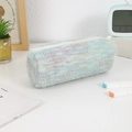 Detail of soft blue plush pencil case with large capacity and smooth zipper closure - Blue