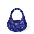 Exquisite handmade dark blue beaded handbag with faceted acrylic gems in a half-moon shape - Dark Blue