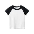 Kids short sleeve raglan T-shirt with white body and black contrast sleeves in soft cotton - Off-White/Black