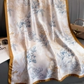 Elegant floral print satin scarf with vintage peony design and gold accents on grey backdrop - 180*90CM / Brown (XL146-1)