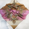 Ethnic style square headscarf featuring multi-color floral print and gradient silk texture - 70*70cm / Gradient Color 4#