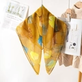 Sheer pleated summer scarf with colorful ginkgo leaf print for beach sun protection - 80*80cm / Yellow