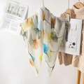 Thin pleated ginkgo leaf print scarf shawl in lightweight Bali yarn for summer beach wear - 80*80cm / White