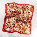 Luxurious satin square scarf featuring vintage rose patterns with vibrant red borders - 60*60cm / Red