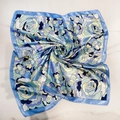 Elegant blue floral satin square scarf with premium silk texture and abstract rose patterns - 60*60cm / Sky Blue