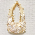 Beige beaded shell handbag with shimmering mother of pearl sequins and fabric handle - Shell Color