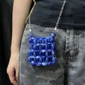 Blaue Mini-Umhängetasche aus Perlen mit silberner Kette für Damen im Sommer - Blau