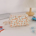 Detailansicht der gesteppten Federtasche mit orangefarbenem Gardenienmuster - Orange Blumenmuster Mit Griff