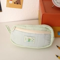 Quilted light blue pencil case with mint green piping and large capacity storage - Blue