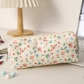 Close-up of floral canvas pencil case with a zipper on a desk with stationery - Little Floral