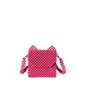 Handmade rose pink beaded bag with cute cat ear design and silver metal lobster clasp - Rose Red