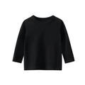 Classic black long-sleeved cotton T-shirt for boys with a minimalist crew neck - 120 / Black