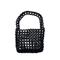 Detail view of handmade black beaded handbag featuring hollow mesh weave and glossy finish - Black
