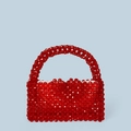 Handgefertigte rote Perlenhandtasche aus Acryl mit gewebtem Verschluss und Reißverschluss - Rot