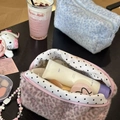 Neceser de peluche con estampado de leopardo en rosa y azul claro para viajes - Azul