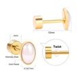 Detailed view of stainless steel screw-back earrings with oval white shell inlay - Oval White Shell Twist Style / Gold (EA60980AG)