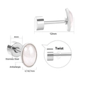 Macro detail of stainless steel screw-back earring with pink oval shell inlay - Oval Pink Shell Twist Style / Silver (EA60980AS)