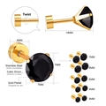 Detail view of gold-plated stainless steel black zircon stud earrings in various sizes - Black Zirconia - Gold (6mm)