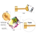 Macro detail of gold plated stainless steel stud with 4mm cubic zirconia and twist back - Rainbow Gold Screw Back Style (EA60994MG)