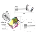 Square rainbow crystal earrings in gold-plated stainless steel with 4mm colorful stone - Rainbow Silver Screw Back Style (EA60994MS)