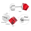 Macro detail of 14mm stainless steel stud earring with 5mm red crystal and push-back plug - Red Press-fit Style (EA601402S)
