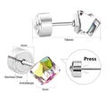 Macro detail of 5mm colorful cubic zirconia earring with secure stainless steel push back - Rainbow Press-fit Style (EA601401S)