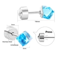 Detailed view of colorful square crystal stud earrings with press-back closures - Blue Press-fit Style (EA601403S)