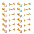 Square colored zircon earrings set in 18K gold-plated stainless steel with screw backs - Gold (3mm)