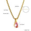Detail van roze peervormige hanger aan gouden koordketting met 40+5cm afmetingen - Roze Edelsteen (NE2A580FG)