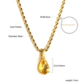 Détail du collier en acier inoxydable doré 18 carats avec gemme jaune en goutte - Pierre Précieuse Jaune (NE2A580YG)