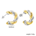 Silver and gold twisted C-shaped hoop earrings with 6x23mm dimensions and spiral texture - Two-Tone Twist C-Shape (EA594101M)