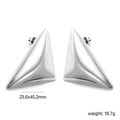 Detailed view of large 23.6x40.2mm triangular irregular steel earrings in polished silver - Silver 3D Triangle (EA594601S)