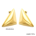 Polished gold triangle stud earrings detail showing 23.6x40.2mm size and 16.7g weight - Gold 3D Triangle (EA594601G)