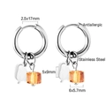 Dettaglio degli orecchini a cerchio in acciaio inox con foglia in metallo e cristallo - Foglia Argento e Cristallo Arancione (EA56960GS)