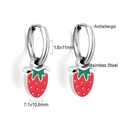 Dettagli degli orecchini a fragola in acciaio inossidabile con specifiche dimensionali - Fragola Rossa Argento (EA56320MS)